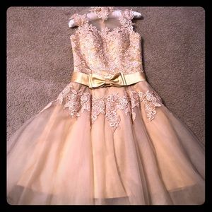 Golden soft mesh prom dress